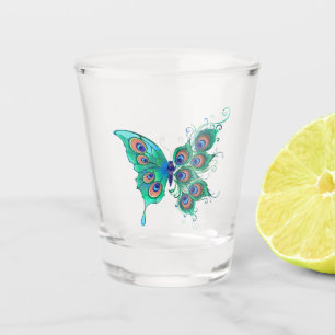 Verre A Shot Papillon aux plumes de paon vert