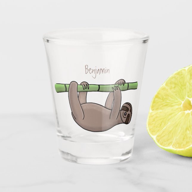 Verre A Shot Paresse souriante mignon sur dessin animé en bambo (Devant)