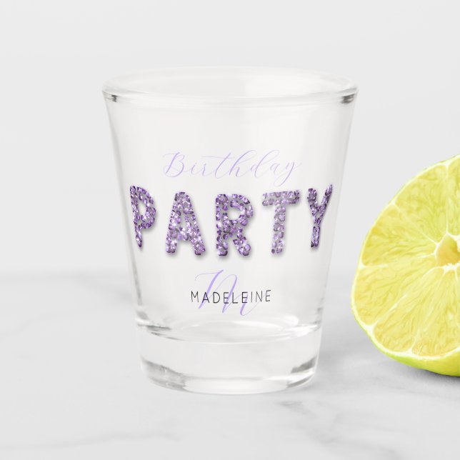 Verre A Shot Parties scintillant moderne chic violet Monogramme (Devant)
