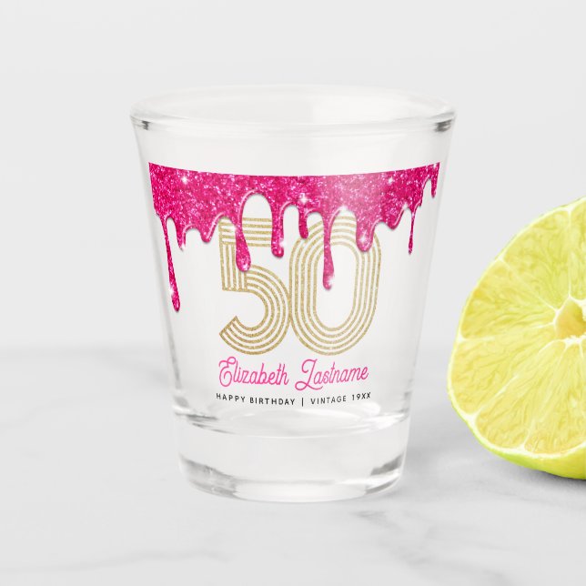 Verre A Shot Parties scintillant rose goutte 50e Anniversaire v (Devant)