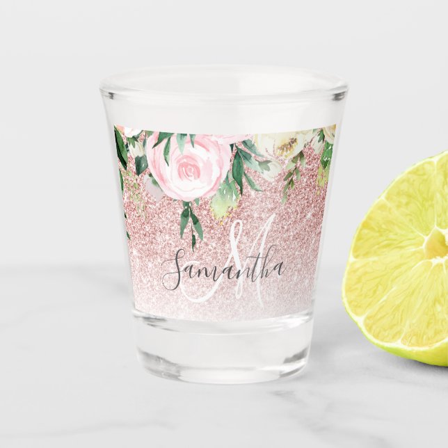 Verre A Shot Parties scintillant rose moderne & Fleurs Étincell (Devant)