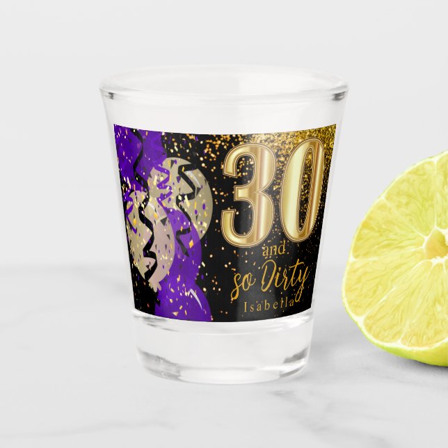 Verre A Shot Parties scintillant violet, noir et or 30e anniver (Devant)