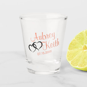 Verre A Shot Pastel Orange et Black Bride et Groom
