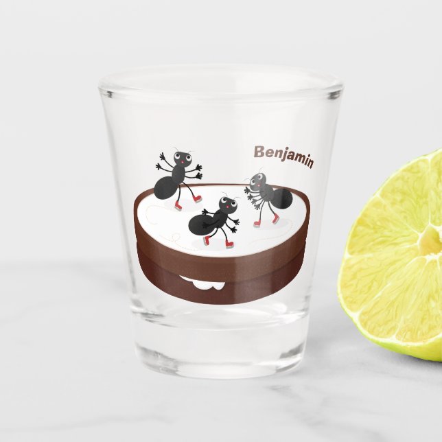 Verre A Shot Patinage sur glace de fourmis joyeuses sur dessin  (Devant)