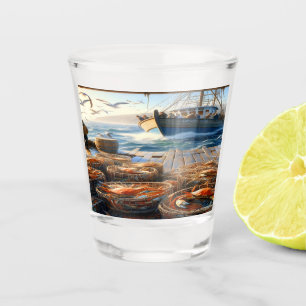 Verre A Shot Pêcheurs à la Twilight ramassant des crabes