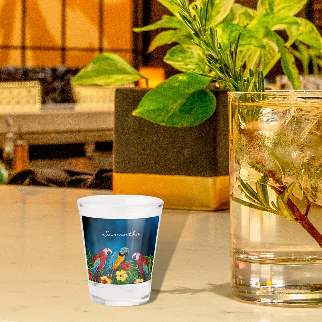 Verre A Shot Perroquets bleus oiseaux nom feuille (Créateur téléchargé)