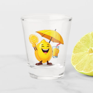 Verre A Shot Personnage de dessin animé Happy Lemon tenant du j