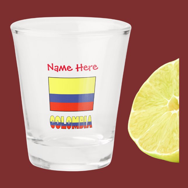 Verre A Shot Personnalisation rouge du drapeau colombien (The Colombian flag on a shot glass with the word COLOMBIA below in the flag colors. Add  name above.)