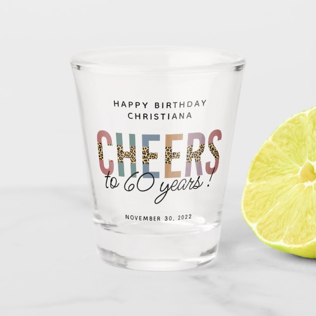 Verre A Shot Personnalisé Moderne 60e Anniversaire Leopard Typo (Devant)