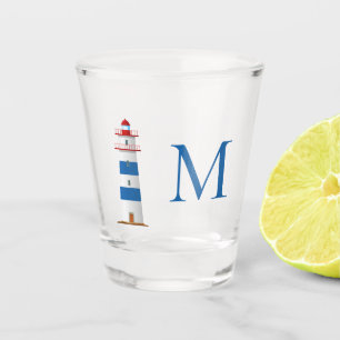 Verre A Shot Phare Nautique Rouge Blanc Bleu Monogramme