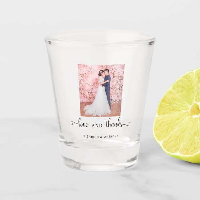 Verre A Shot Photo Love and Thanks Elegant Script Chic Wedding (Devant)