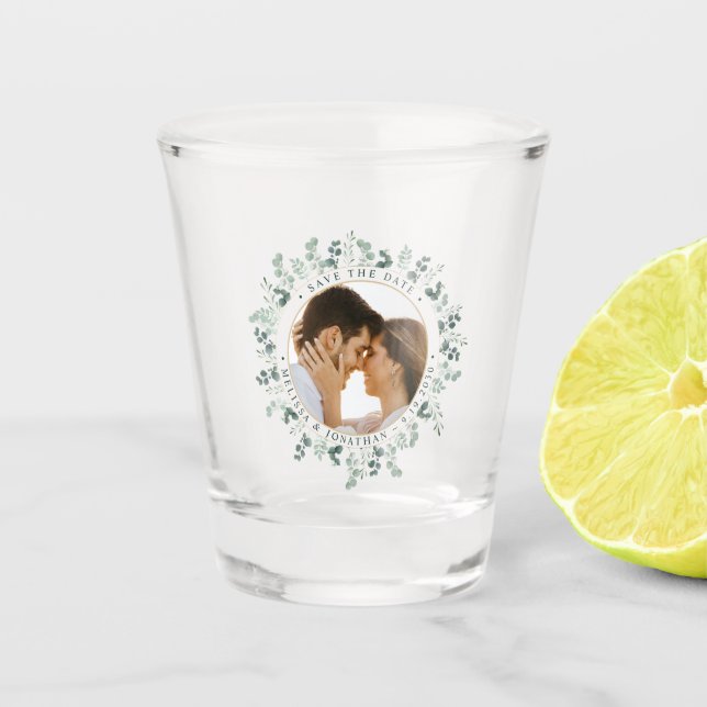 Verre A Shot Photo Personnalisée Mariage Eucalyptus Enregistrer (Devant)