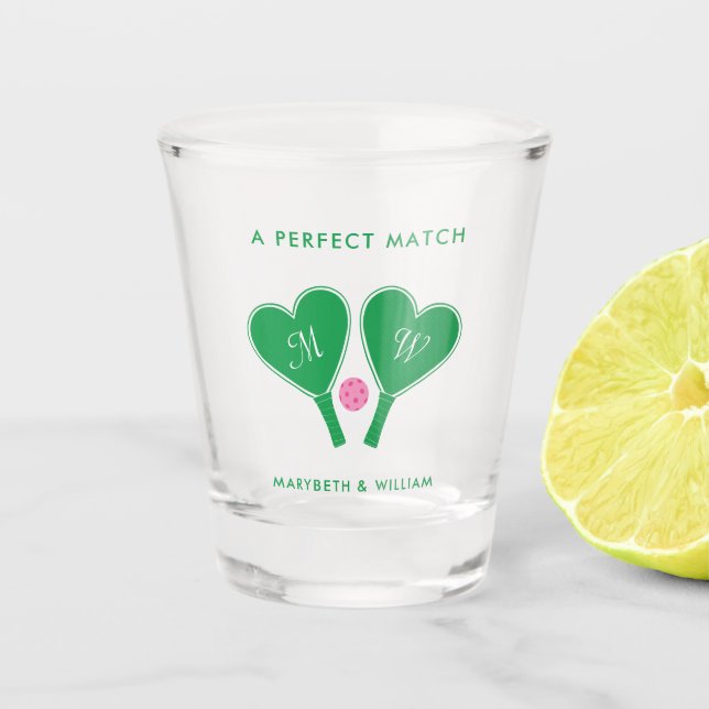Verre A Shot Pickleball Mariage rose et vert Preppy (Devant)