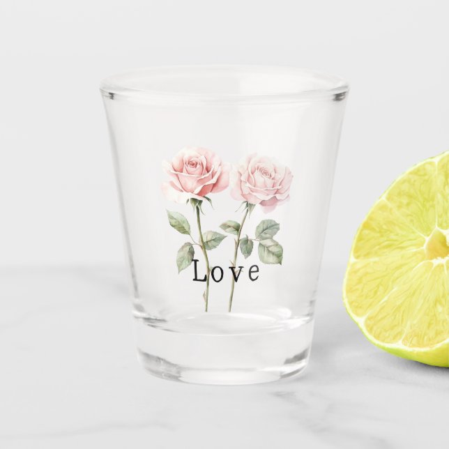 Verre A Shot Pink Roses Floral Love (Devant)