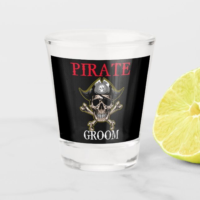 VERRE A SHOT PIRATE SKULL GROOM CROSS BONNES NOIR (Devant)