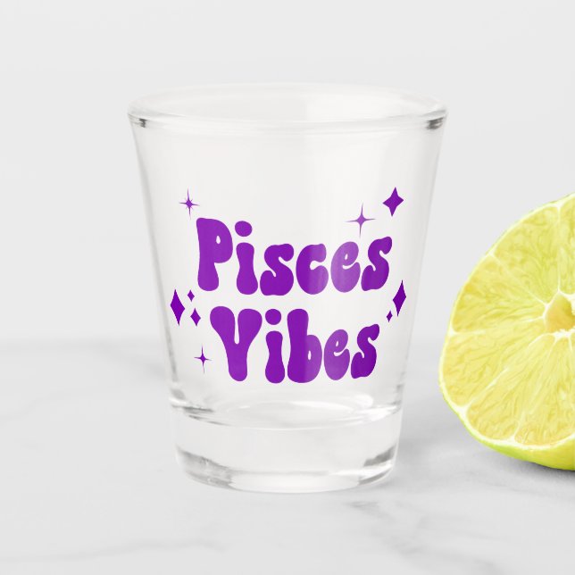 Verre A Shot Pisces Vibes Zodiac Astrologie Violet Étoiles (Devant)