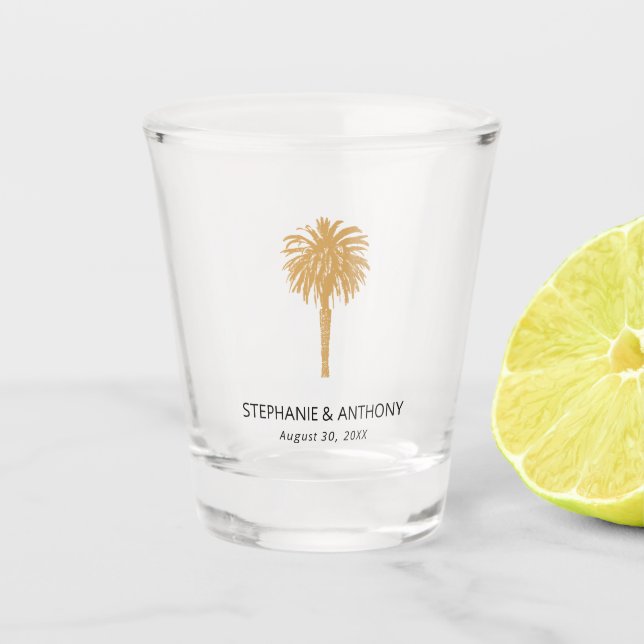 Verre A Shot Plage tropicale Gold Palm Tree Destination Mariage (Devant)