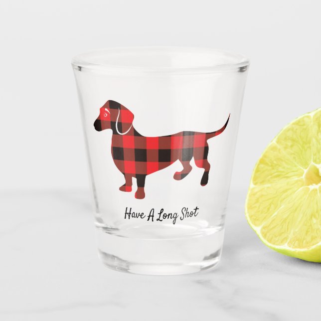 Verre A Shot Plaid drôle de flanelle de teckel de Noël (Devant)