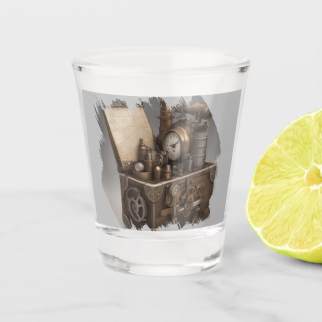 Verre A Shot Poitrine au trésor avec engrenages (Devant)