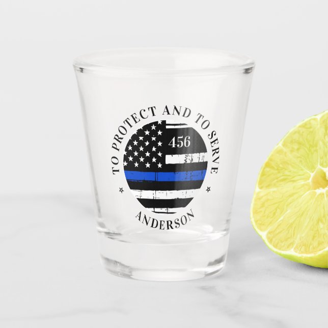 Verre A Shot Policier personnalisé Ligne Bleue Mince (Devant)