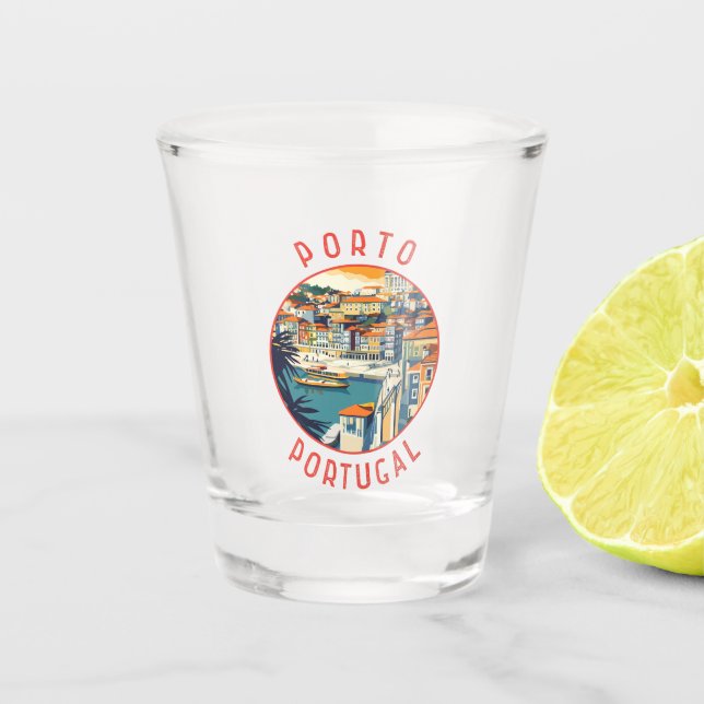 Verre A Shot Porto Portugal Cercle en détresse rétrograde (Devant)