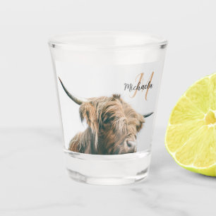 Verre A Shot Portrait de vache Highland nom personnalisé monogr
