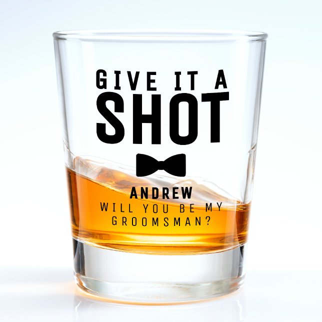 Verre A Shot Proposition Du Groomsman Bowtie Lui Donner Une Cap (Groomsman Proposal Bowtie Give It A Shot Shot Glass
)