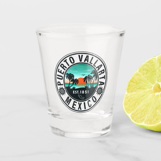 Verre A Shot Puerto Vallarta Mexique Retro Sunset Souvenirs 60s (Devant)
