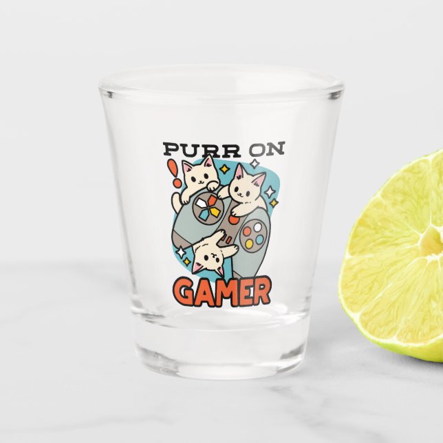 Verre A Shot Purr On Gamer - Conception De Jeu De Chat Cute (Devant)