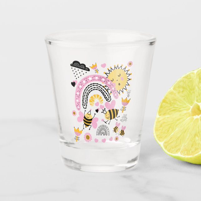 Verre A Shot Queen BEES Cute BFF, Baby Girl, Girly Toxits Rose (Devant)