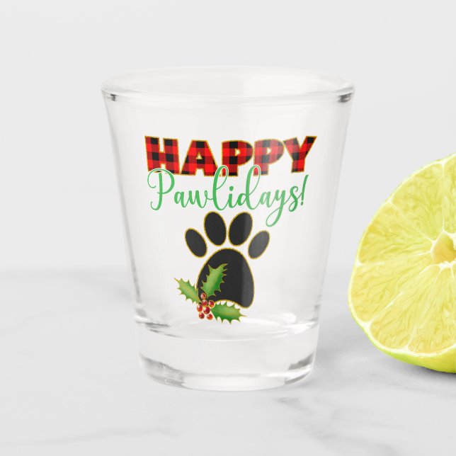 Verre A Shot Red Buffalo Plaid Empreinte de patte Christmas (Devant)