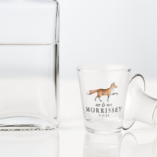 Verre A Shot Renard de la forêt à l'aquarelle Mr et Mrs Mariage