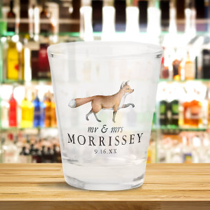 Verre A Shot Renard de la forêt à l'aquarelle Mr et Mrs Mariage