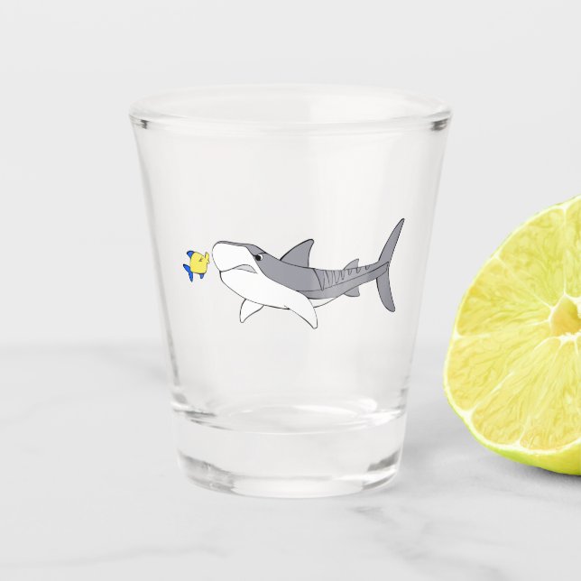 Verre A Shot Requin-tigre grincheux et poisson jaune mignon (Devant)