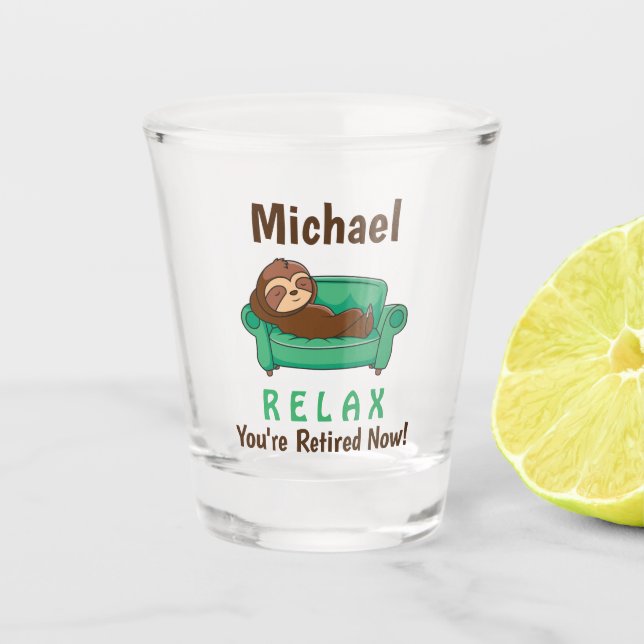 Verre A Shot Retraite Retraite Mignonne Drôle Lazy Sloth (Devant)