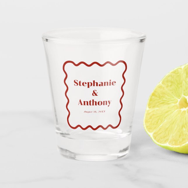 Verre A Shot Retro 1950s Wavy Edge Mariage rouge foncé (Devant)