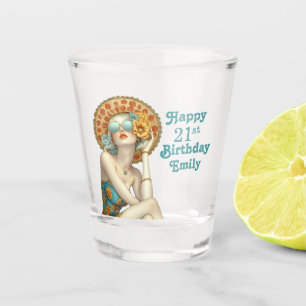 Verre A Shot Retro Glamor Girl élégant 21e anniversaire pour el