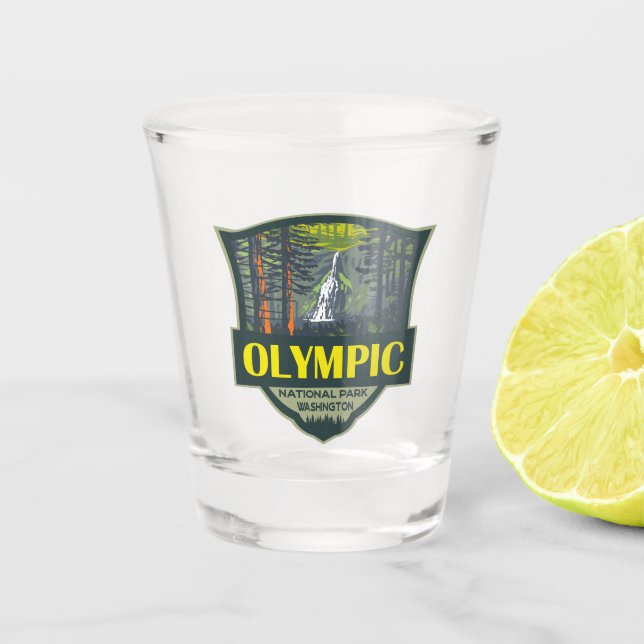 Verre A Shot Retro Illustration du Parc National Olympique (Devant)