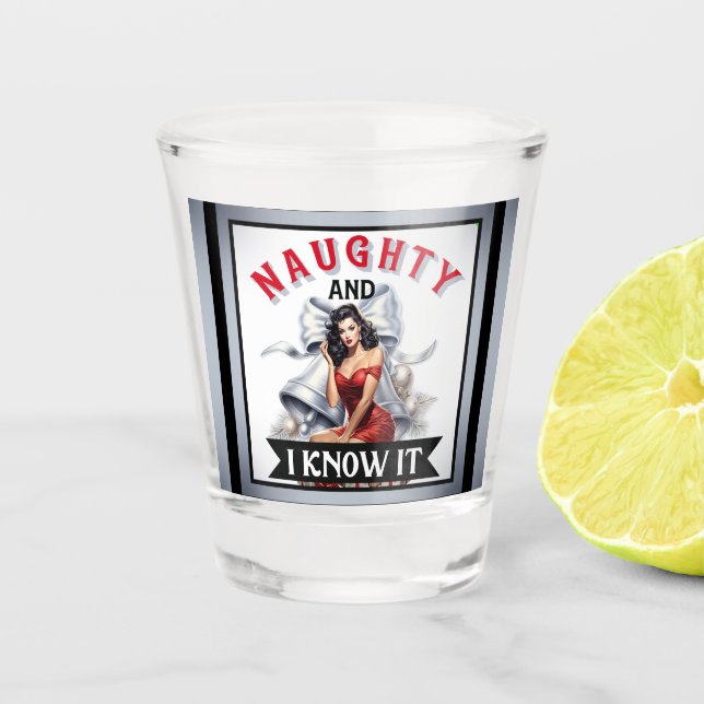 Verre A Shot Retro Naughty et je le sais Pinup de Noël (Devant)