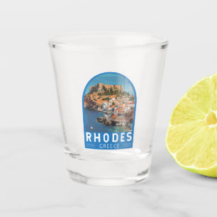 Verre A Shot Rhodes Grèce Illustration Voyage Art Vintage