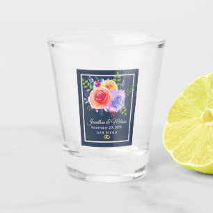 Verre A Shot Rose coloré aquarelle Mariage floral