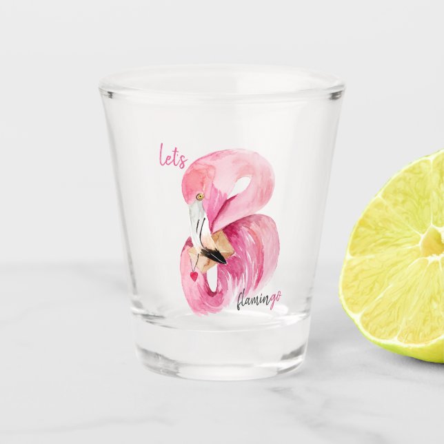 Verre A Shot Rose exotique moderne Flamant rose Aquarelle (Devant)