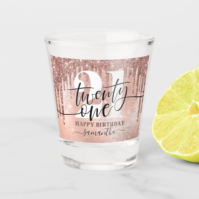 Verre A Shot Rose Gold Faux Parties scintillant et Foil 21e Ann (Devant)