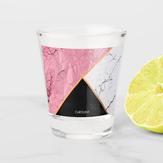 Verre A Shot Rose Gold Noir et Motif Marbre blanc (Devant)