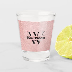 Verre A Shot Rose Gold Pailleté Monogramme Étincelle Moderne