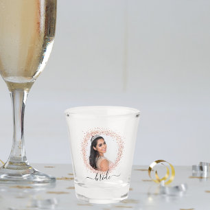 Verre A Shot Rose marié or photo parties scintillant nom script