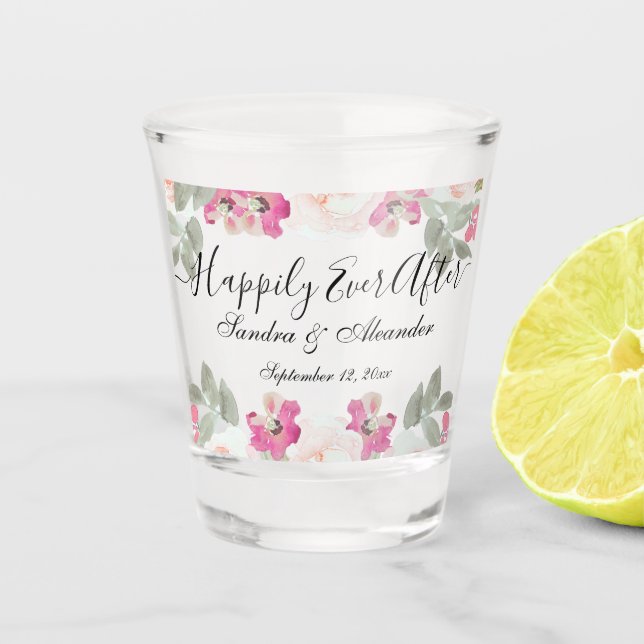 Verre A Shot Rose Pâle Floral Pour Toujours Mariage (Devant)