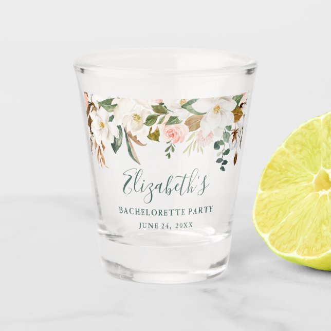 Verre A Shot Roses d'aquarelle Magnolia Green Bachelorte Party (Devant)