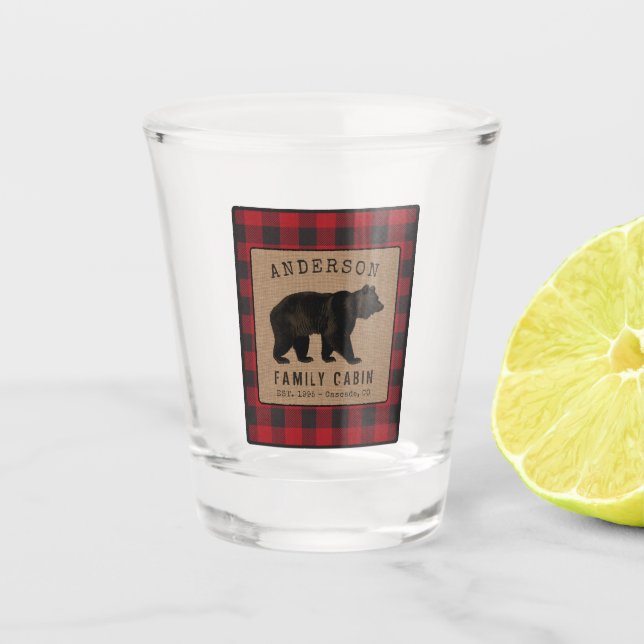 Verre A Shot Rustic Bear Family Cabine Red Buffalo Plaid Burlap (Devant)