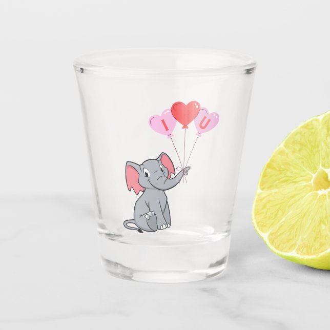 Verre A Shot Saint Valentin mignon Je t'aime coeur éléphant (Devant)